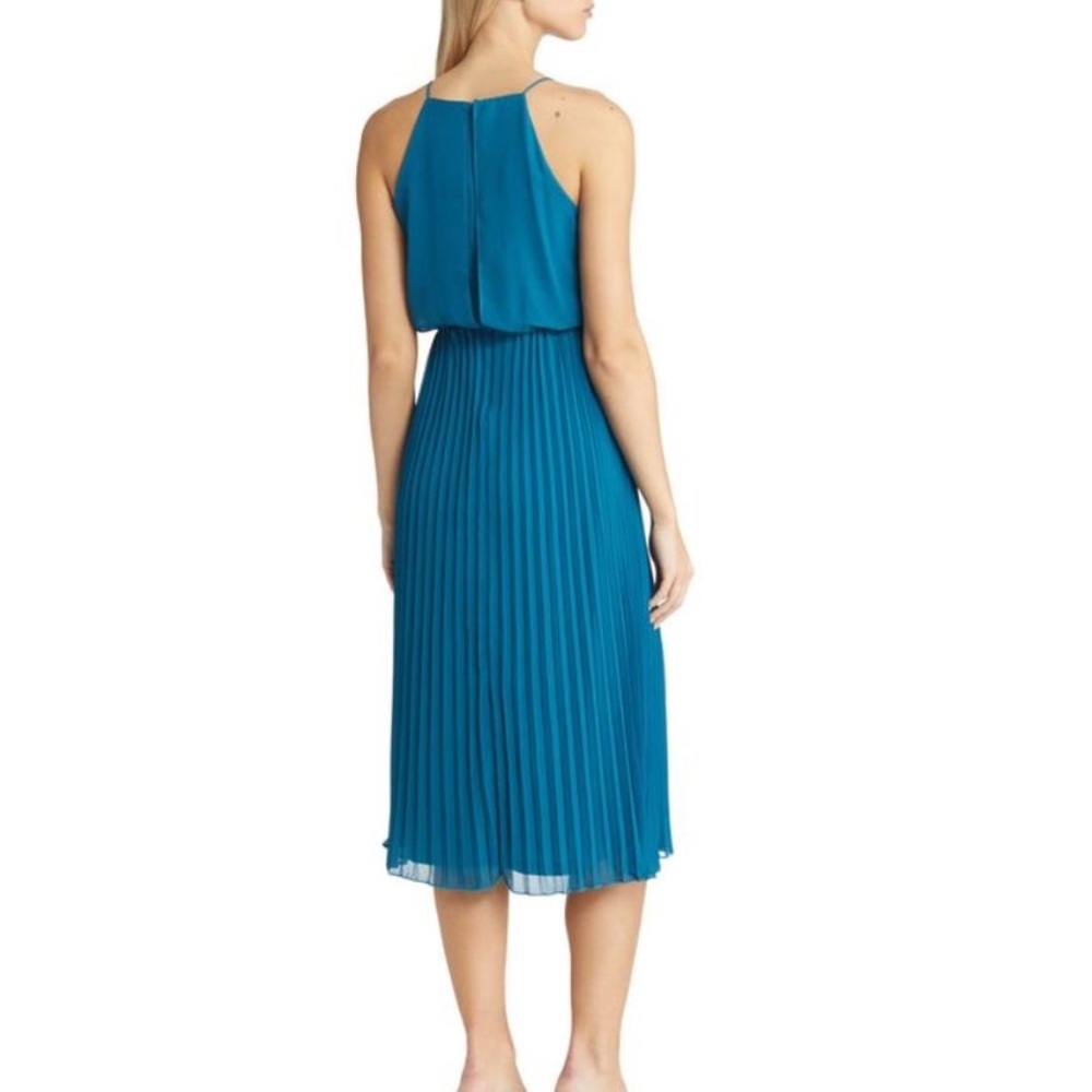 SAM EDELMAN TURQUOISE LINED BLOUSON SPAGHETTI STRAP PLEATED COCKTAIL DRESS SZ 8 - Picture 5 of 12